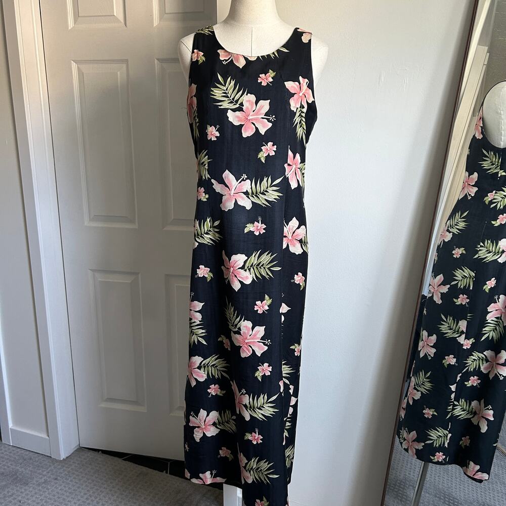 Vintage Hibiscus Flower Black Beach Vacation Shift Dress, Floral Coastal Chic